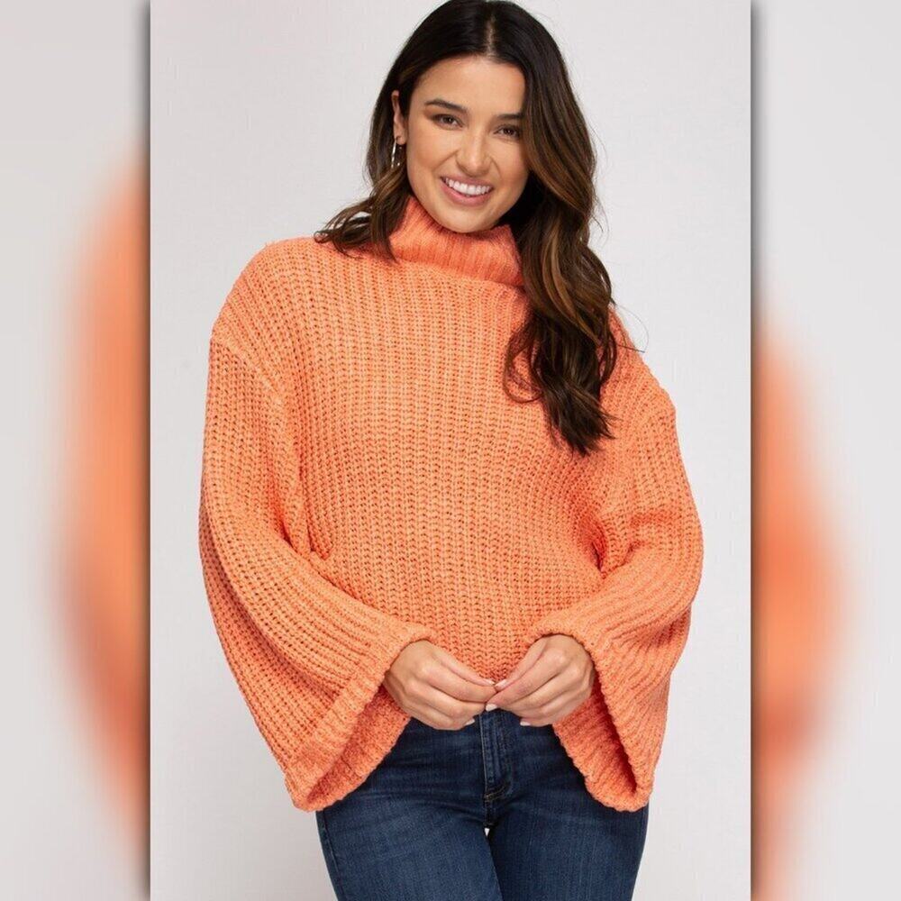 A081 • Wide Sleeve Mock Neck Knit Sweater Top